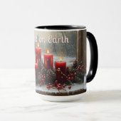 Mug Red Christmas Candles Pine Cones Peace on Earth  (Devant droit)