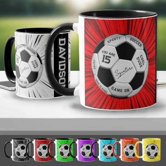 Mug Red Custom Soccer Ball Birthday Age Name 