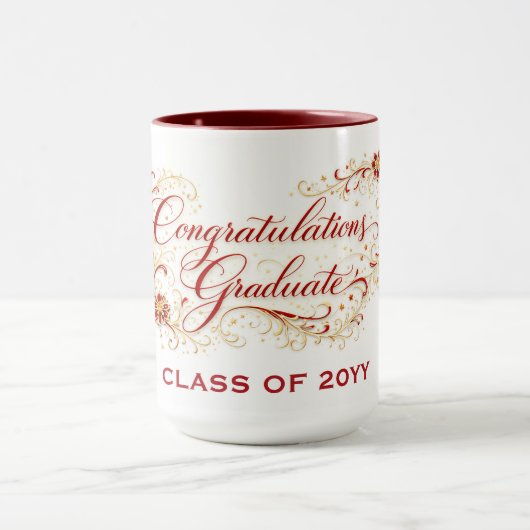 Mug Red Floral Graduation Script with Custom Year (Centre)
