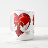 Mug Red Glitter Heart With Interlocked Wedding Rings (Devant gauche)