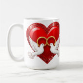 Mug Red Glitter Heart With Interlocked Wedding Rings (Gauche)