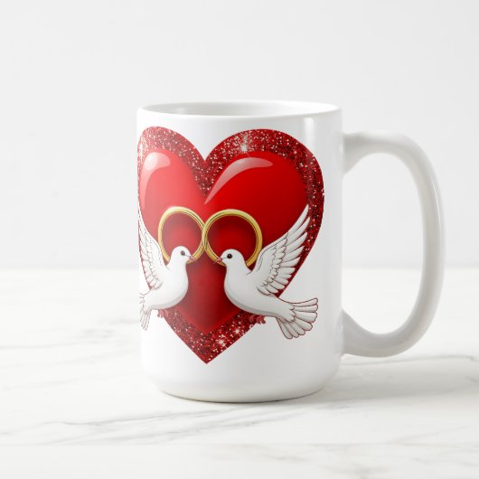 Mug Red Glitter Heart With Interlocked Wedding Rings (Droite)