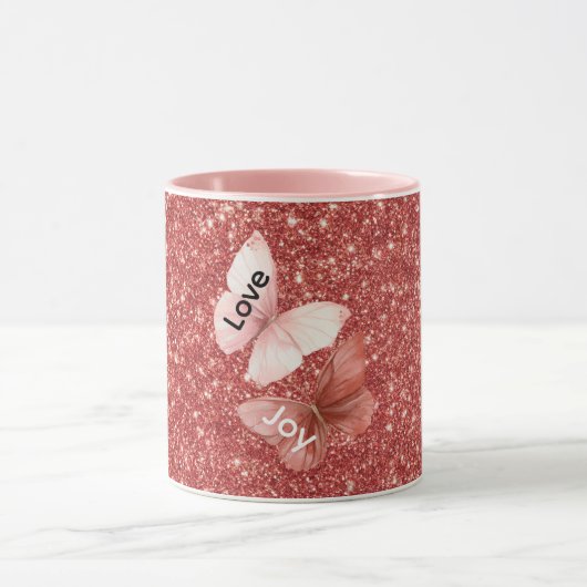 Mug Red Glitter Pink Love Joy Butterflies (Centre)