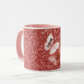 Mug Red Glitter Pink Love Joy Butterflies (Devant gauche)