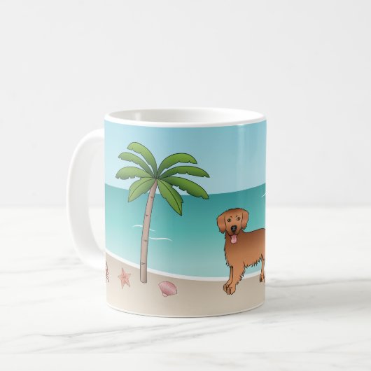Mug Red Golden Retriever À Une Plage Tropicale D'Été (Devant gauche)