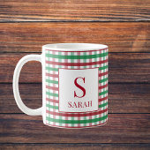 Mug Red & Green Gingham Plaid Monogram Name