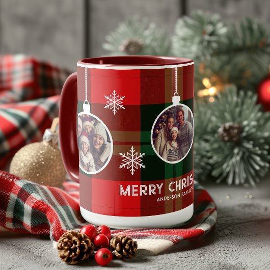 Mug Red Green Plaid Buffalo Check Photo Christmas