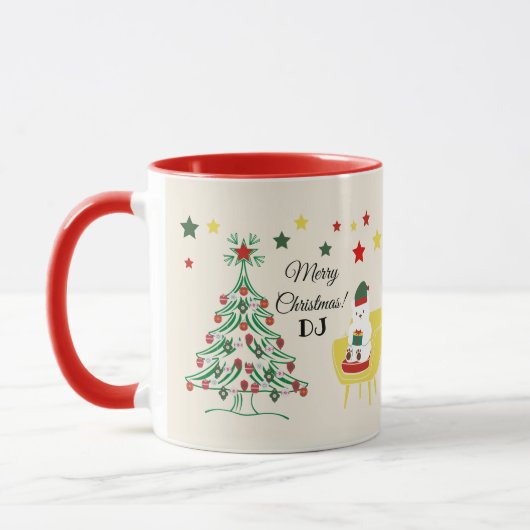 Mug Red Green Script Star Tree Joyeux Noël moderne (Gauche)