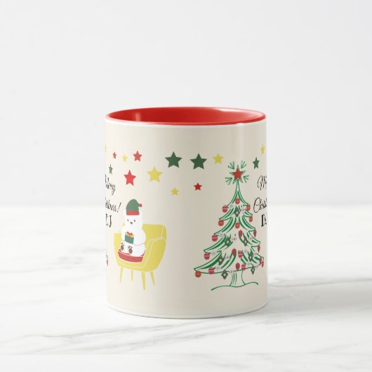 Mug Red Green Script Star Tree Joyeux Noël moderne (Centre)