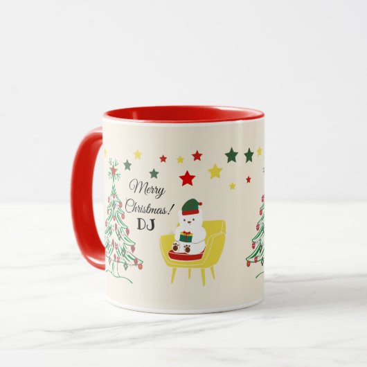 Mug Red Green Script Star Tree Joyeux Noël moderne (Devant gauche)