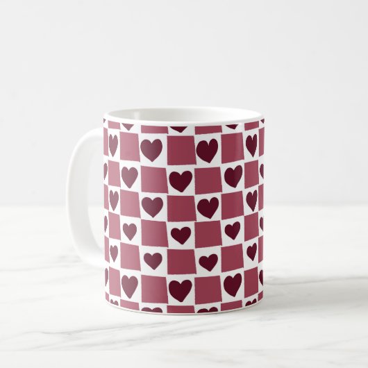 Mug Red Heart Checkerboard Pattern (Devant gauche)