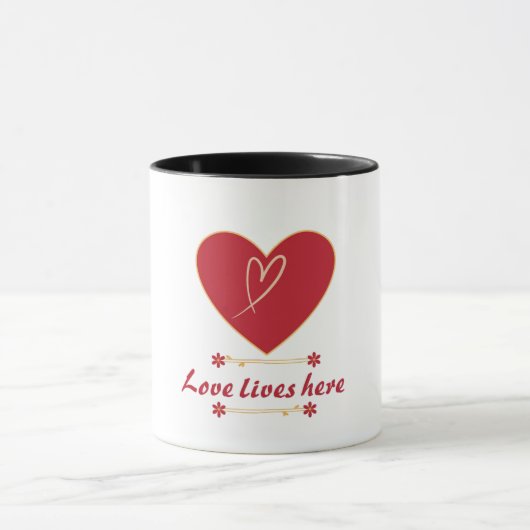 Mug Red Heart Floral Design – “Love Lives Here”  (Centre)