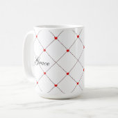 Mug Red Heart Lattice Pattern Name & message Design (Devant gauche)
