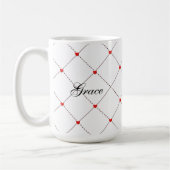 Mug Red Heart Lattice Pattern Name & message Design (Gauche)