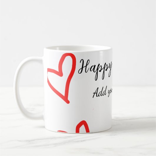 Mug Red heart shaphappy anniversaire ajouter nom texte (Gauche)