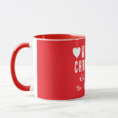 Mug Red Hearts Joyeux Noël Nom de famille Cadeau (Gauche)