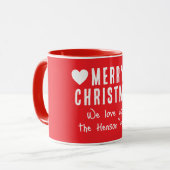 Mug Red Hearts Joyeux Noël Nom de famille Cadeau (Devant gauche)