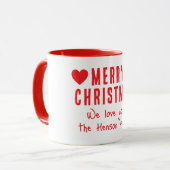 Mug Red Hearts Joyeux Noël Nom de famille Cadeau (Devant gauche)