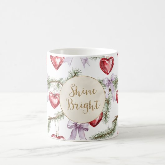 Mug Red Hearts Purple Bows Noël Parties scintillant or (Centre)