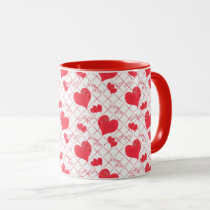 Mug Red hearts, texte, love you, red and white.
