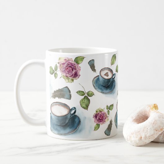 Mug Red Hearts Valentine's Day Aquarelle Roses (Avec donut)