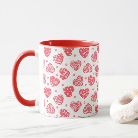 Mug Red Hearts Valentines Day Love (Avec donut)