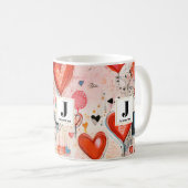 Mug Red Hearts Whimsical Love Motif Monogramme (Devant droit)