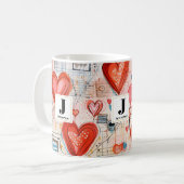 Mug Red Hearts Whimsical Love Motif Monogramme (Devant gauche)