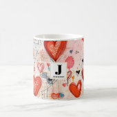 Mug Red Hearts Whimsical Love Motif Monogramme (Centre)