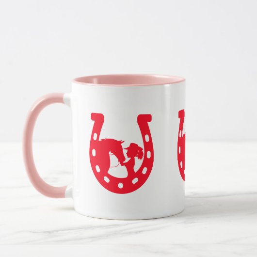 Mug Red Horseshoe Girl and Horse (Gauche)