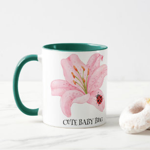 Mug Red Ladybug rose Lily Flower nom personnalisé fill
