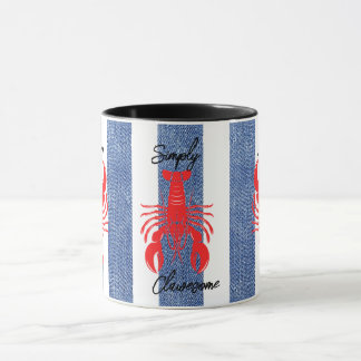 Mug Red Lobster sur Rayures de Denim Bleu et Blanc
