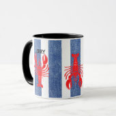 Mug Red Lobster sur Rayures de Denim Bleu et Blanc (Devant gauche)