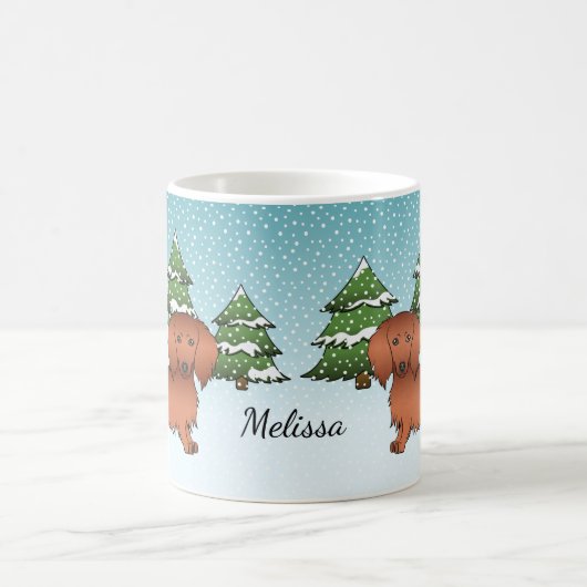 Mug Red Long Cheveux Dachshund mignon chien - Forêt d' (Centre)