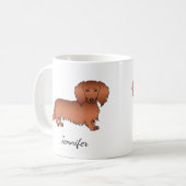 Mug Red Long Cheveux Dachshund mignon Dessin et nom (Devant gauche)
