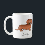 Mug Red Long Cheveux Dachshund mignon Dessin et nom<br><div class="desc">Illustration originale de Destei d'un mignon manteau rouge cheveux longs couleur Dachshund race chien. Il y a aussi une zone de texte personnalisable pour un nom.</div>