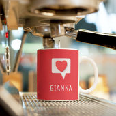 Mug Red Love Heart Romantic Girl Nom personnalisé