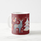 Mug Red Nordic Reindeer Noël Arbre Floral Vacances (Devant gauche)