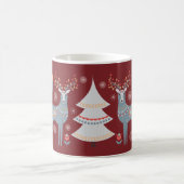 Mug Red Nordic Reindeer Noël Arbre Floral Vacances (Centre)