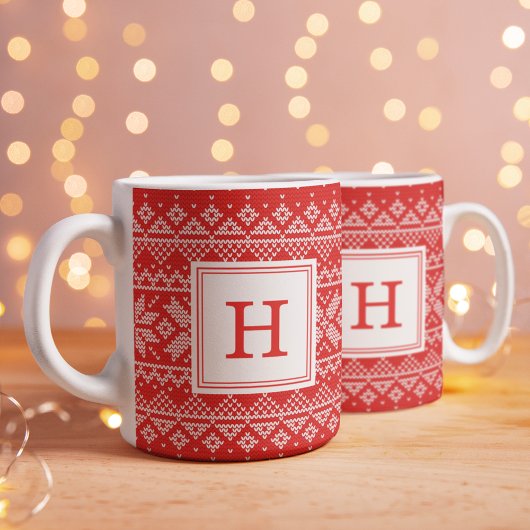 Mug Red Nordic Sweat Motif Monogram Holiday
