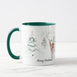 Mug Red Nose Deer dans les vacances en bois neigeux