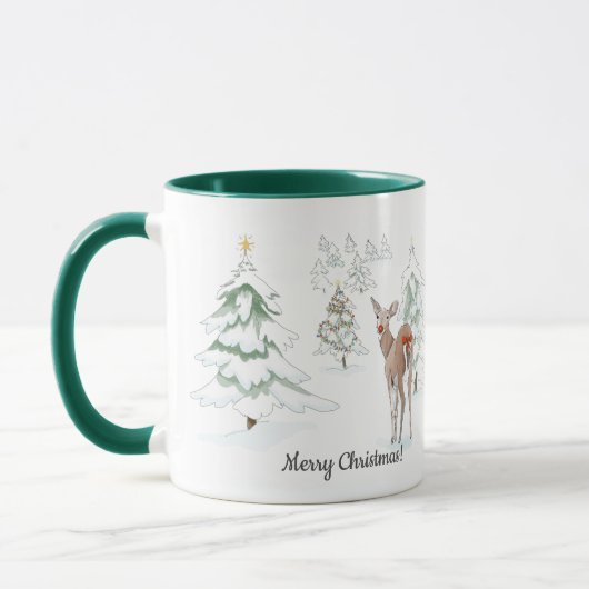 Mug Red Nose Deer dans les vacances en bois neigeux (Gauche)