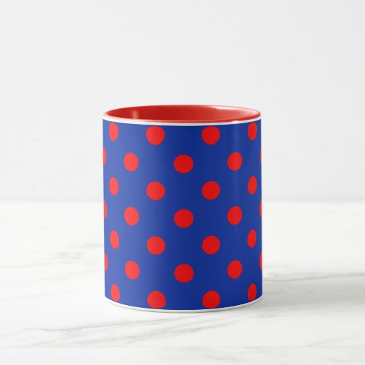 Mug Red On Blue Polka Dots Pattern Design  (Centre)