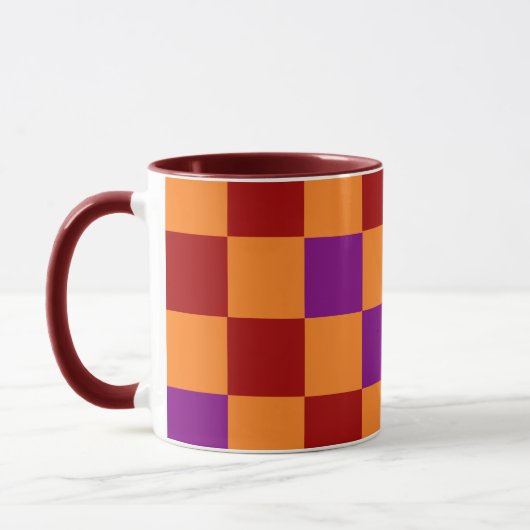 Mug Red Orange Purple Checkered Pattern Design  (Gauche)