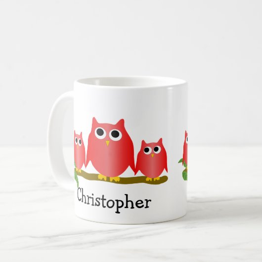 Mug Red Owls Design Personalised (Devant gauche)