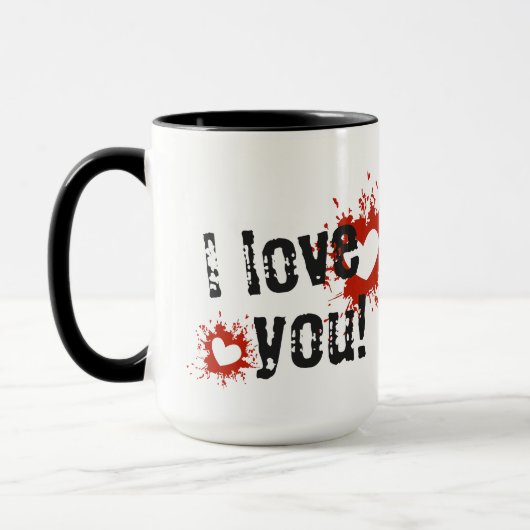 Mug Red Paint Splatter Coeurs, Je T'Aime (Gauche)