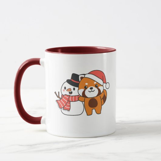 Mug Red Panda With Snowman In Winter For Christmas (Gauche)