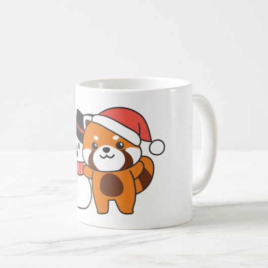 Mug Red Panda With Snowman In Winter For Christmas (Devant droit)