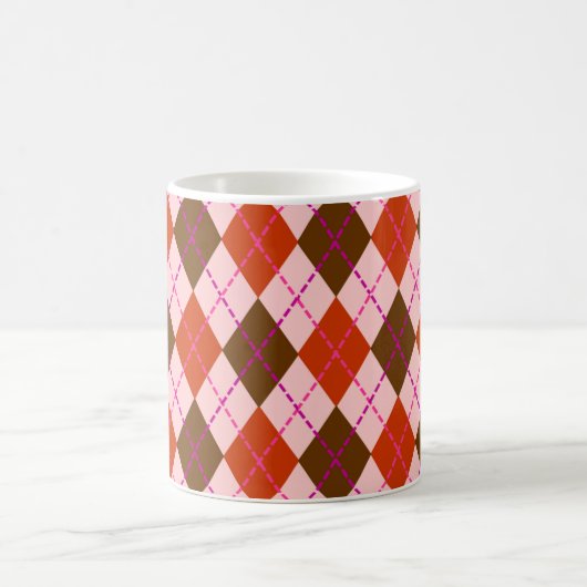 Mug Red Pink and Brown Argyle Pattern (Centre)