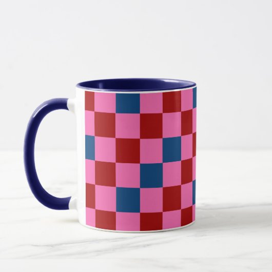Mug Red Pink Blue Checkered Pattern Design  (Gauche)